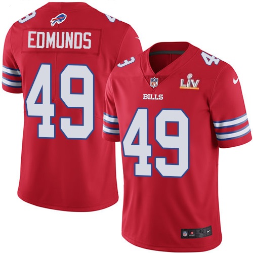 Men's Buffalo Bills #49 Tremaine Edmunds Red NFL 2021 Super Bowl LV Stitched Jersey Men's Buffalo Bills #49 Tremaine Edmunds Red NFL 2021 Super Bowl LV Stitched Jersey